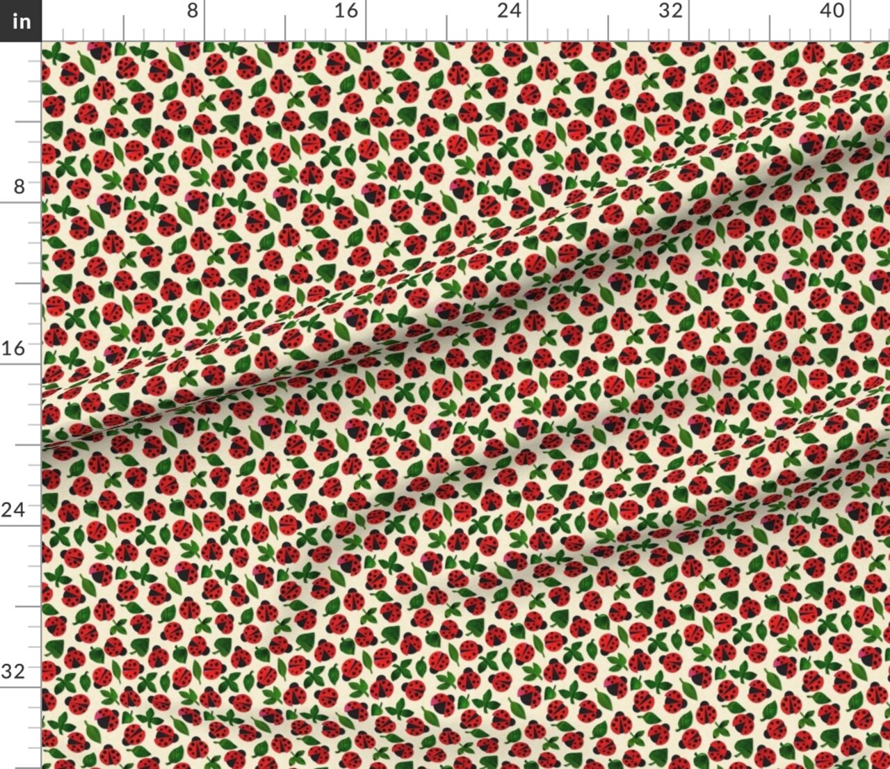 Red Green Insects Ladybugs Bugs Summer Spring Ditsy Small Scale. Custom Printed Fabric by Spoonflower Various Fabrics by the Yard or Fat Quarter